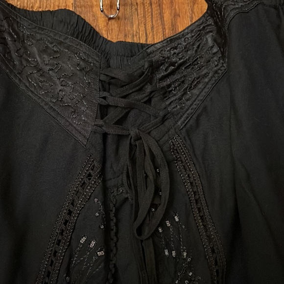 Matching Set Black bohemian beaded Split wide leg Palazzo pants Size L - Picture 6 of 7